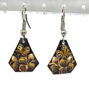 Earrings Floral Motif Gold Tone Small Minimalist Dangle Fashion SKU 2935